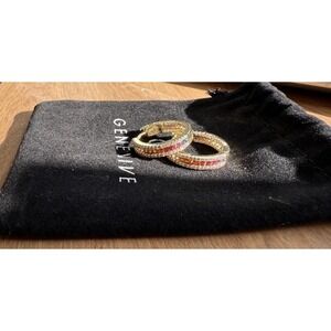 GENEVIVE Gold Tone Hoop Earrings Prismatic Gemstones CZ Accents Women New in Bag